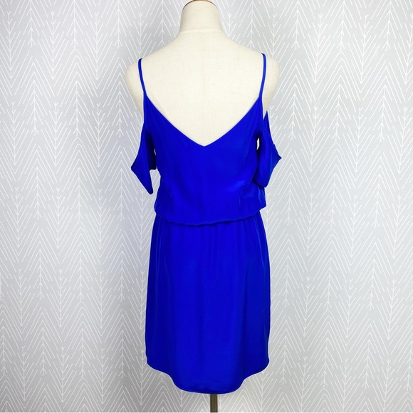 AMANDA UPRICHARD Royal Blue 100% Silk Cold Shoulder Dress - Picture 3 of 8